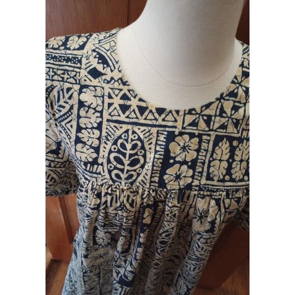 Royal Creations Hawaiian Muumuu Dress Sz M Geometric Tiki Midi Made in USA - Picture 4 of 6